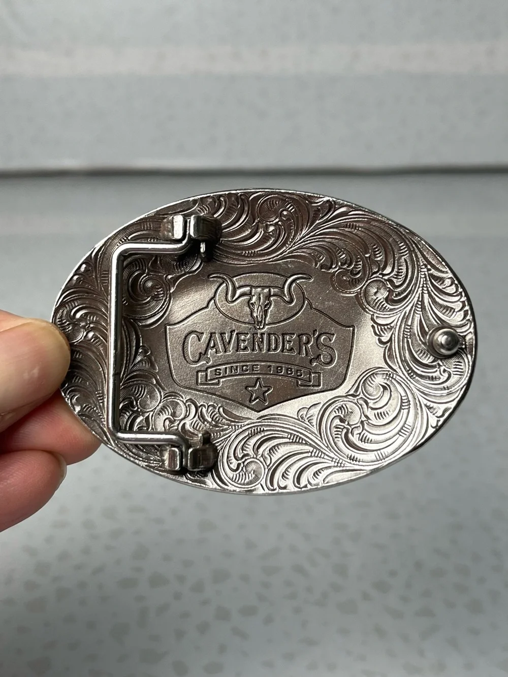 Cavender’s Oval Silver Tone Engraved Western Belt Buckle